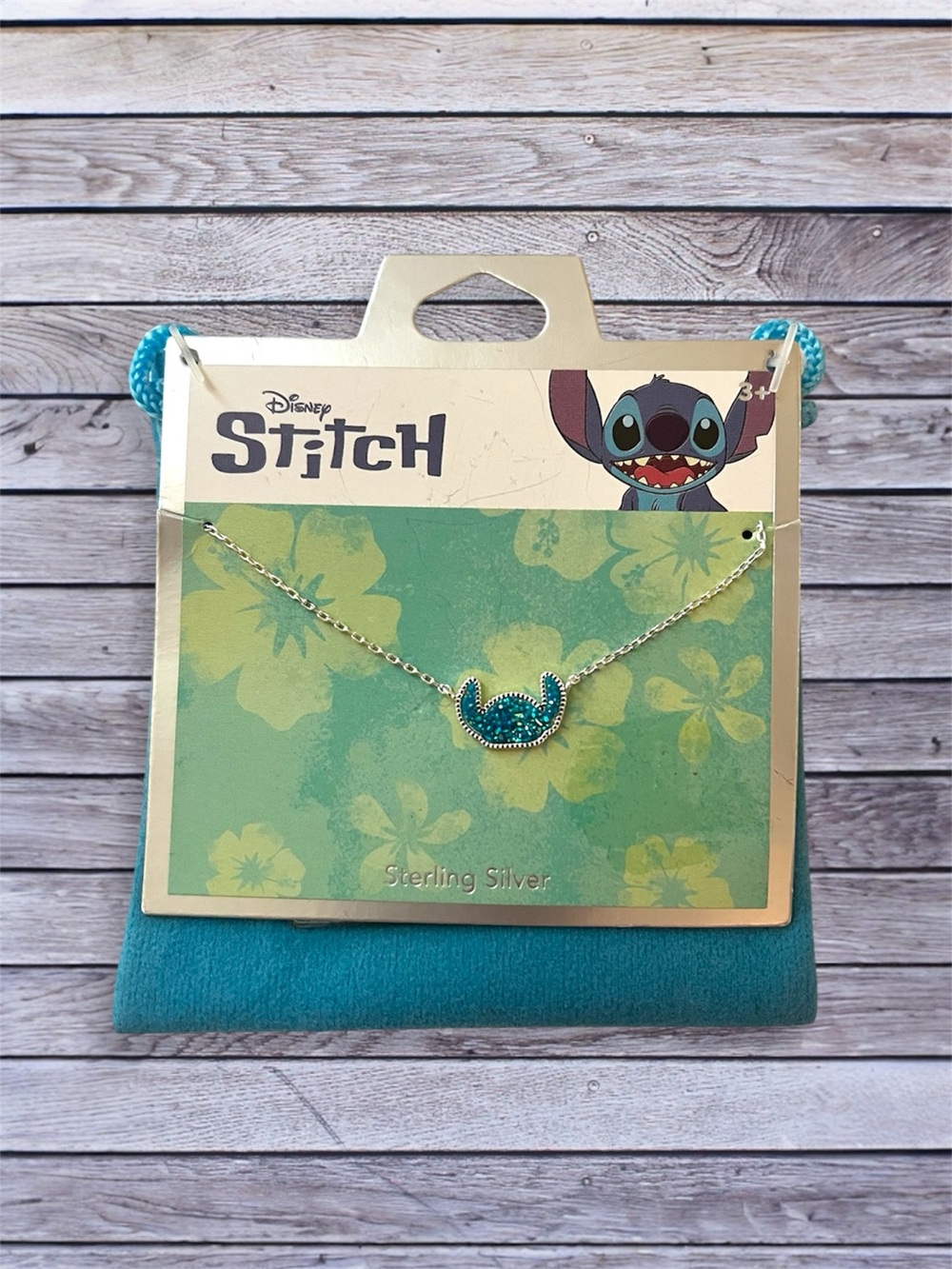 NEW Disney Stitch Sterling Silver Teal and Silver Sparkling Pendant Necklace
